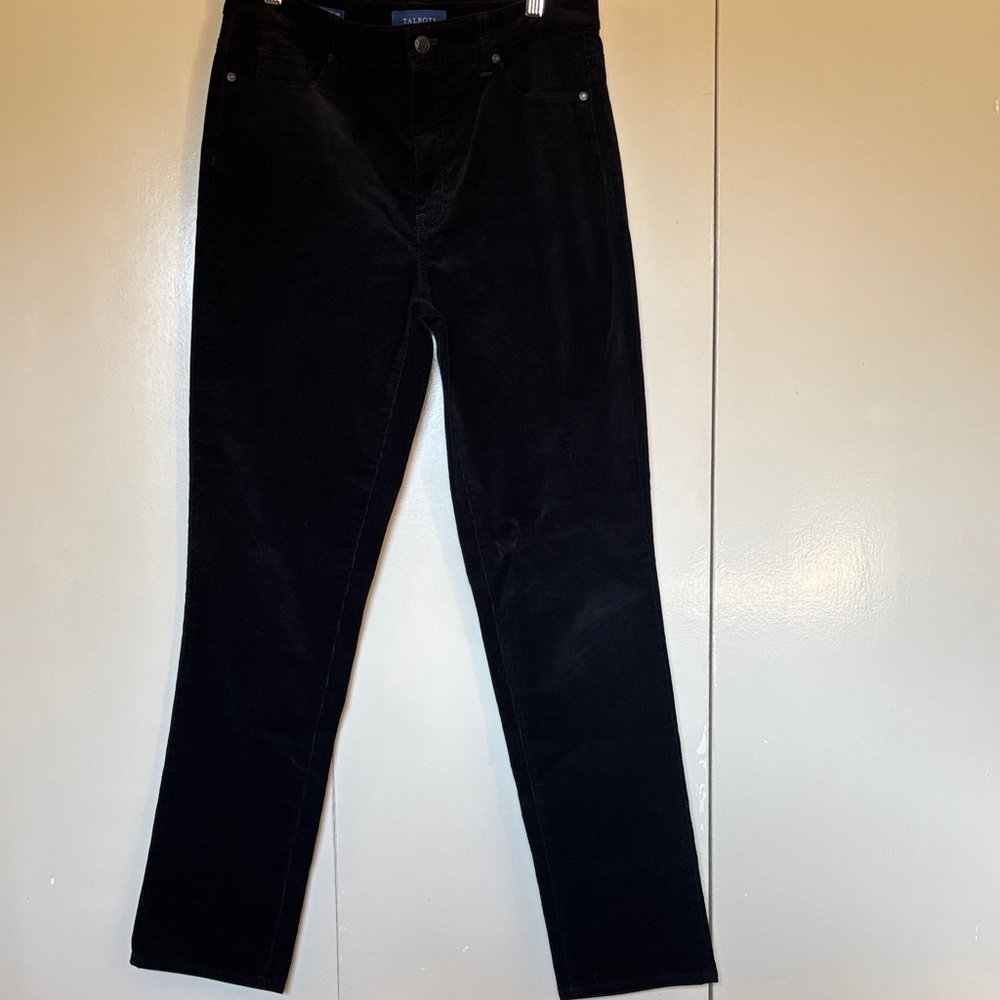 Talbots Black Corduroy High Waist Straight Leg Pants Holidays Party Office Sz 8